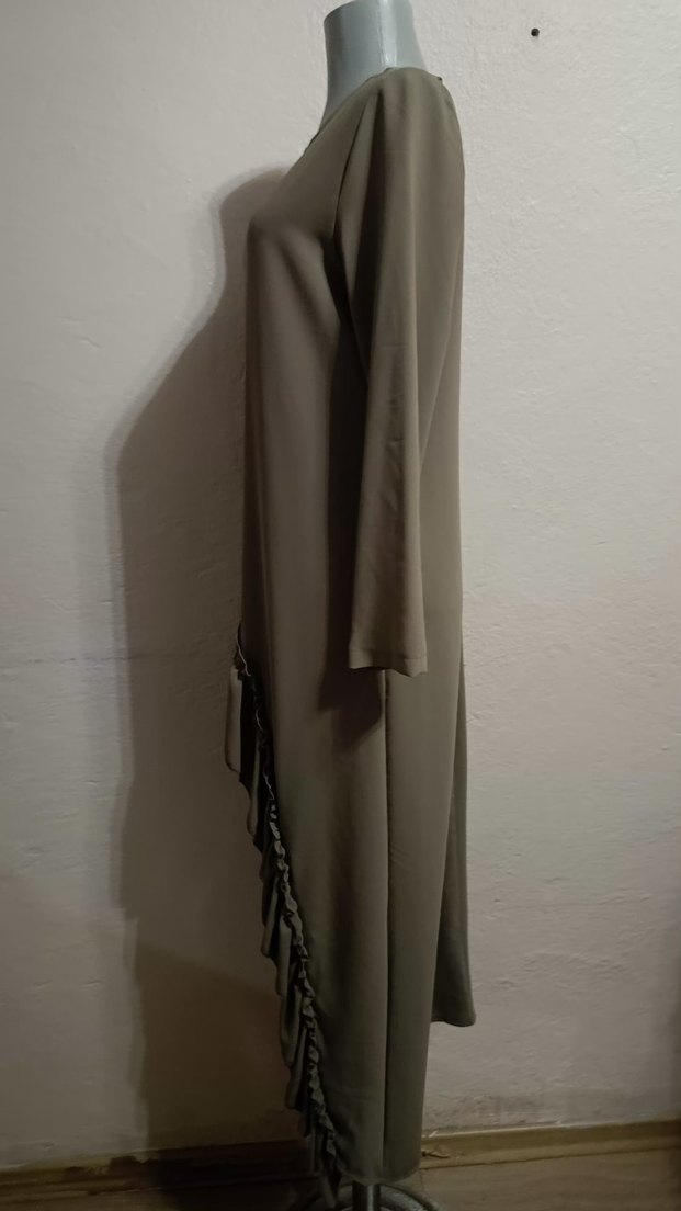 Gri Kadın Uzun Salaş Elbise - Görsel 5