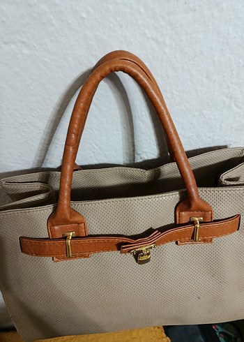 Bej Deri Kadın Çanta Tokalı - Görsel 4