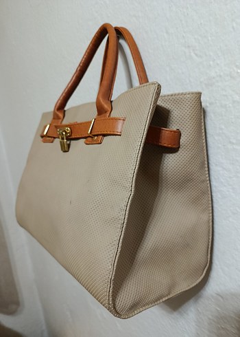 Bej Deri Kadın Çanta Tokalı - Görsel 2