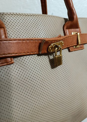 Bej Deri Kadın Çanta Tokalı - Görsel 6