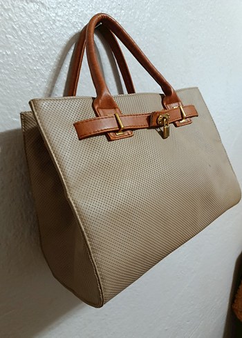 Bej Deri Kadın Çanta Tokalı - Görsel 3