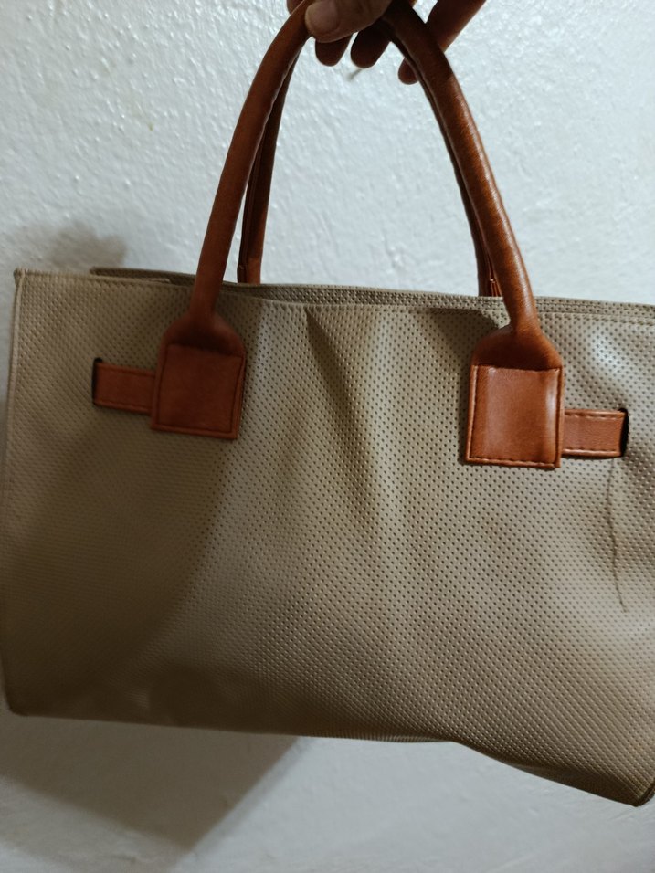 Bej Deri Kadın Çanta Tokalı - Görsel 5