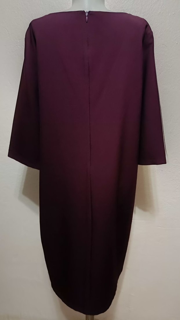 48 beden bordo renk yaka kısmı ışıltılı likralı elbise - Görsel 3