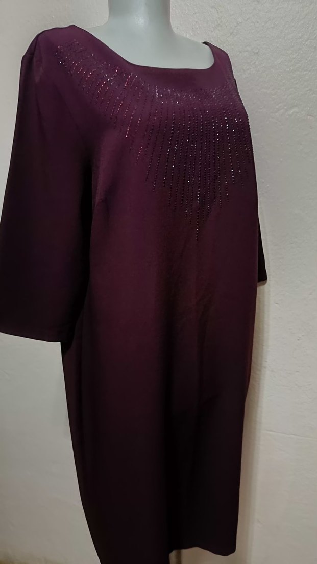 48 beden bordo renk yaka kısmı ışıltılı likralı elbise - Görsel 2