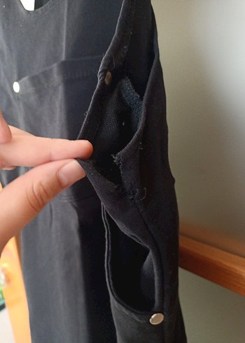 Siyah Denim Midi Kısa Tulum - Görsel 3