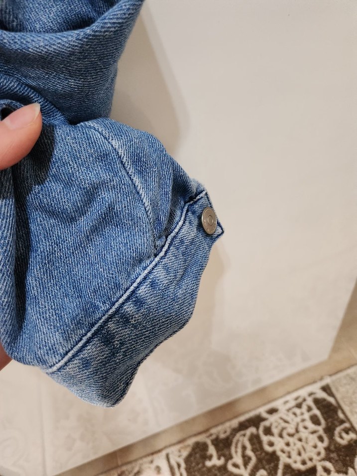 Düğmeli Mavi Denim Kadın Ceket - Görsel 3