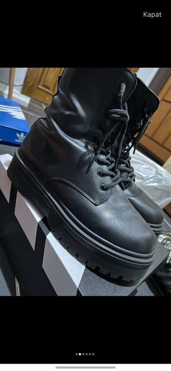 Siyah Deri Platform Topuklu Kadın Bot - Görsel 2