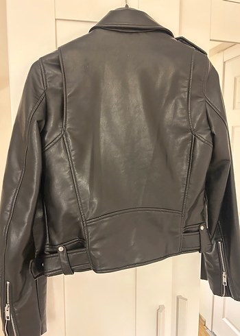 Kadın Siyah Kemerli Deri Biker Ceket - Görsel 3