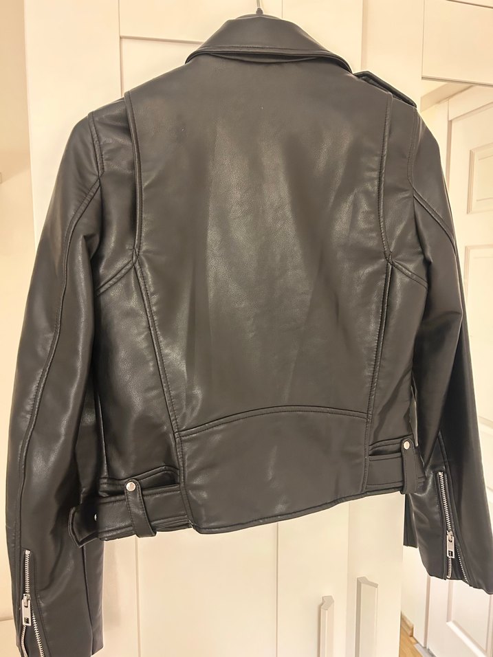 Kadın Siyah Kemerli Deri Biker Ceket - Görsel 3