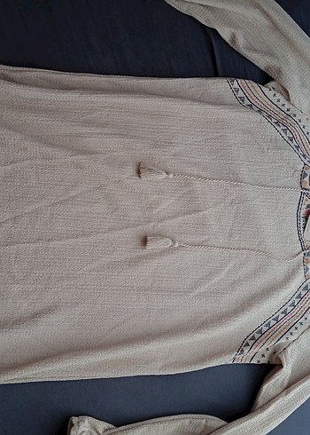 Nakışlı Bohem Tunik Bej
