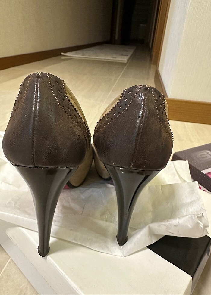 kahverengi platform topuklu ayakkabı - Görsel 5