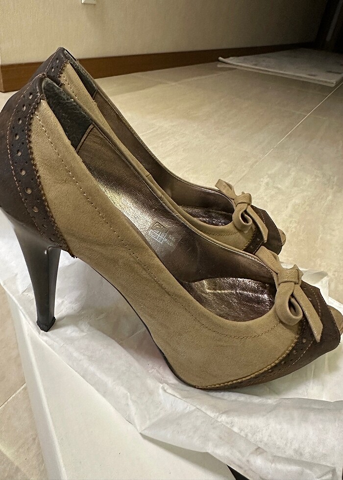 kahverengi platform topuklu ayakkabı - Görsel 4