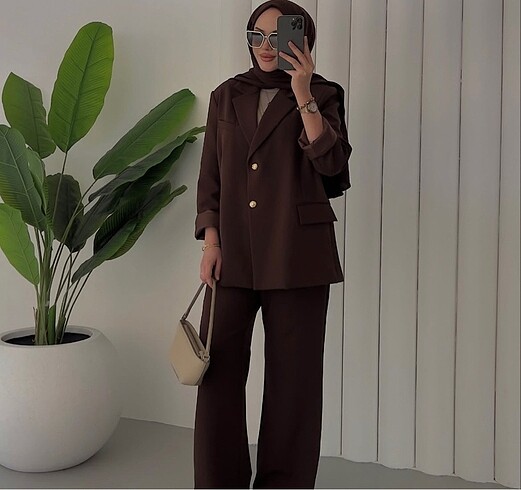 Acı kahve blazer ikili takım