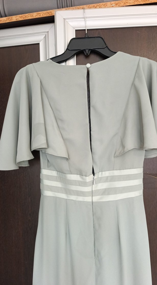 Yeşil Uzun V Yaka Drapeli Kadın Abiye Elbise - Görsel 3