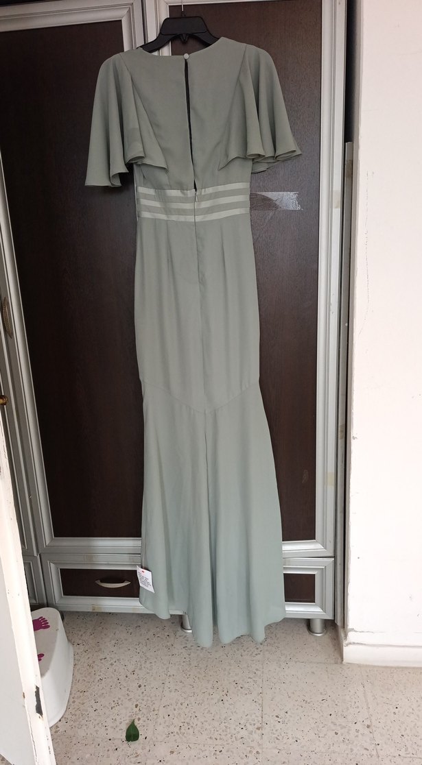 Yeşil Uzun V Yaka Drapeli Kadın Abiye Elbise - Görsel 2