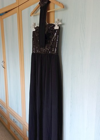 Siyah Straplez Uzun Abiye Elbise - Görsel 3