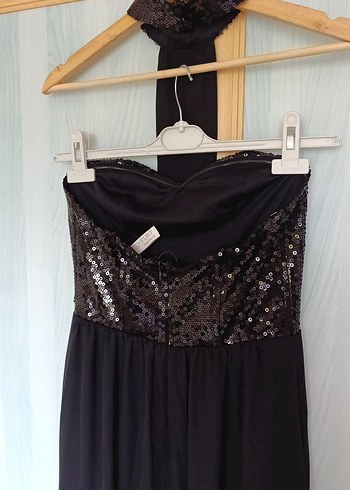 Siyah Straplez Uzun Abiye Elbise - Görsel 4