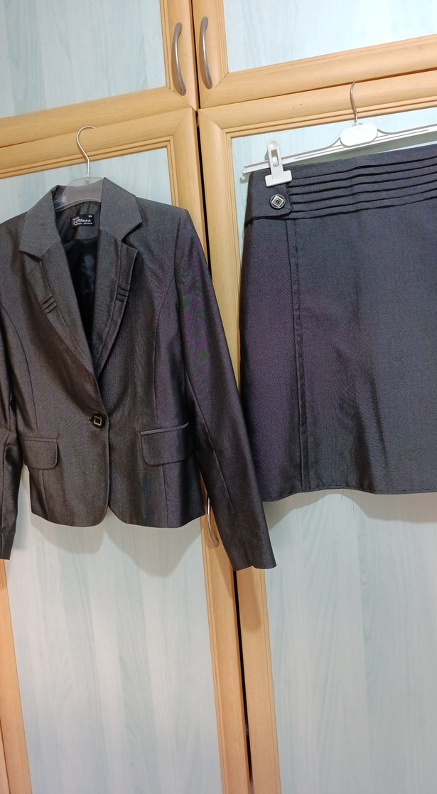 Klasik koyu gri Kadın ceket etek takım - Görsel 5