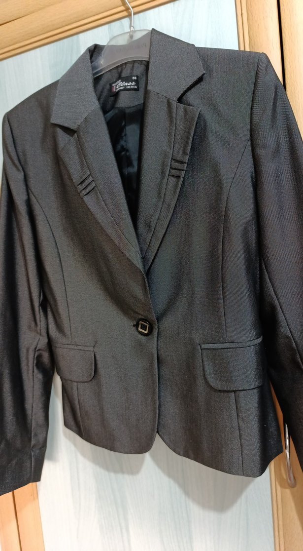 Klasik koyu gri Kadın ceket etek takım - Görsel 4