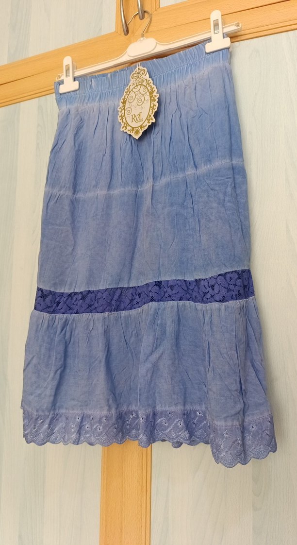 Mavi Nakışlı Uzun Bohem Etek - Görsel 2