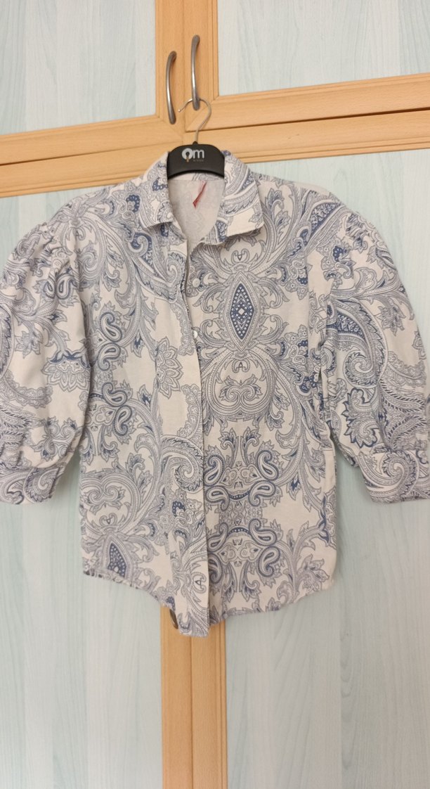 Düğmeli, Kısa Kollu Bohem Kadın Gömlek - Görsel 2