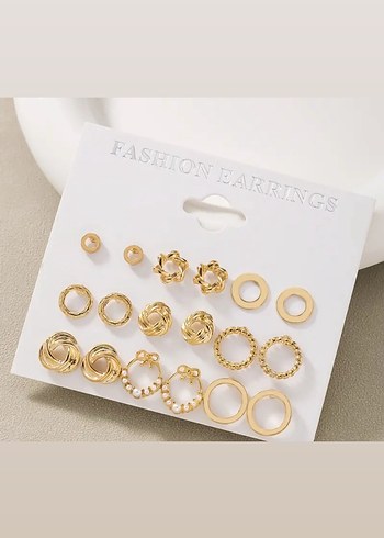9 ÇİFT ZARİF GOLD KÜPE SET