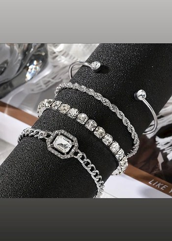 Gümüş zirkon taşlı bileklik set