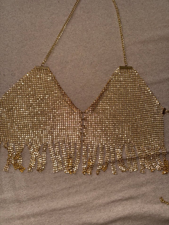 Parlak Altın FULL TAŞLI Askılı Bustiyer - Görsel 2