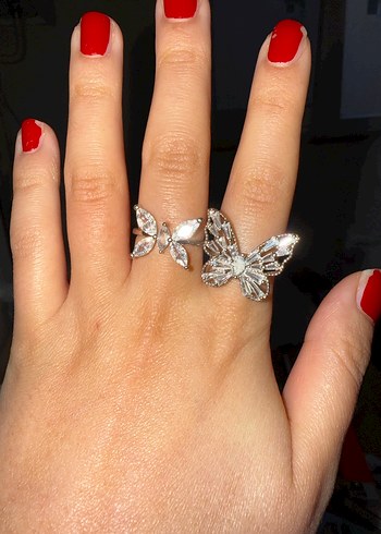 İki Adet Parlak Taşlı Kelebek Yüzük - Görsel 7