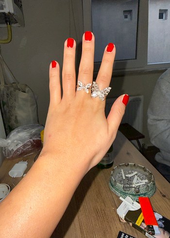 İki Adet Parlak Taşlı Kelebek Yüzük - Görsel 5