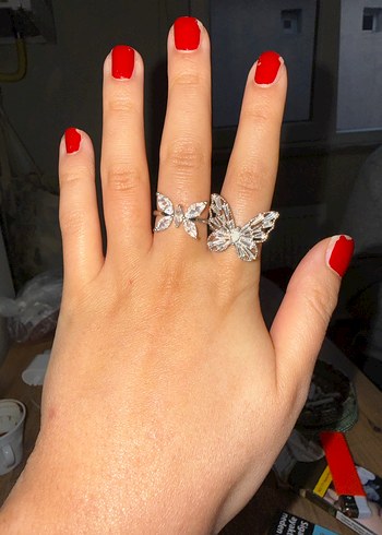 İki Adet Parlak Taşlı Kelebek Yüzük - Görsel 6