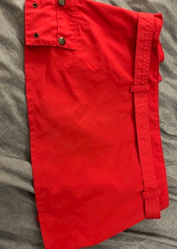 Kemerli Kırmızı Mini Etek - Görsel 2