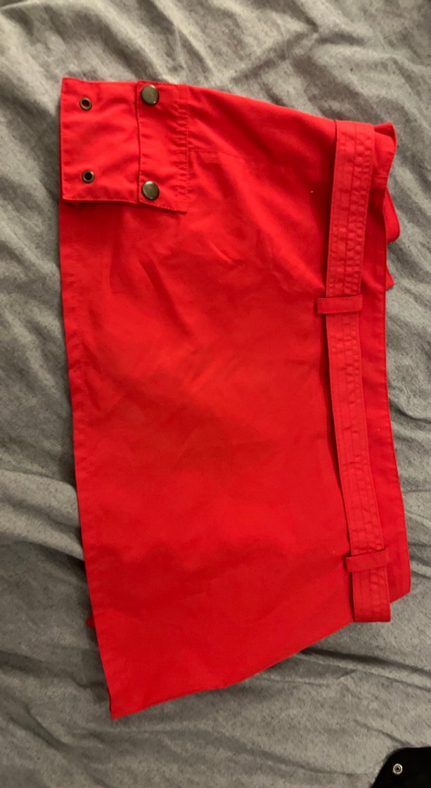 Kemerli Kırmızı Mini Etek - Görsel 2