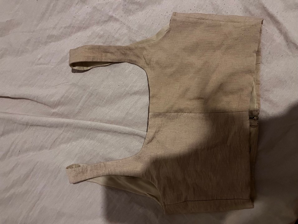 Bej Keten  Fermuarlı Kadın Crop - Görsel 2