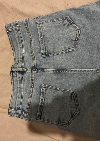 Düğmeli Bej Kadın Kot Pantolon - Görsel 2