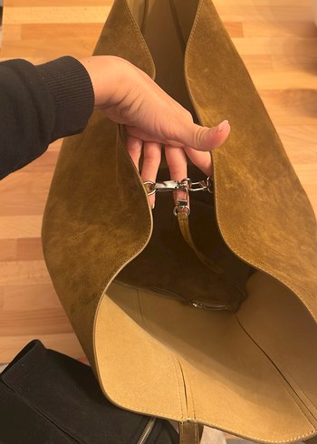  Beden kahverengi Renk Zara Gerçek Süet Kadın Omuz Çantası