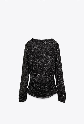 m Beden siyah Renk Zara Payetli Drapeli Top