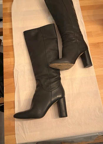 Zara Deri Dizüstü Topuklu Çizme - Görsel 4