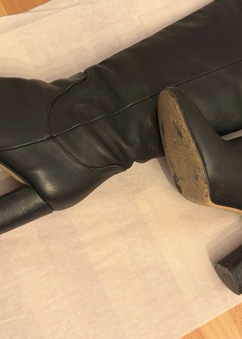 Zara Deri Dizüstü Topuklu Çizme - Görsel 5