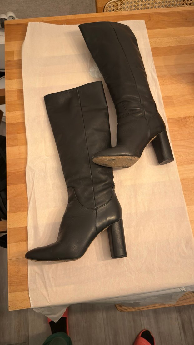 Zara Deri Dizüstü Topuklu Çizme - Görsel 4