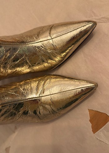 Altın Rengi Yılan Desenli Dizüstü Deri Çizme - Görsel 8