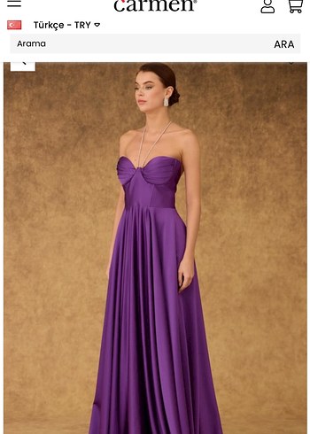 Carmen Parlak Mor Straplez Uzun Abiye Elbise - Görsel 5