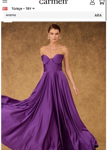 Carmen Parlak Mor Straplez Uzun Abiye Elbise - Görsel 2