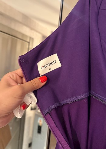 Carmen Parlak Mor Straplez Uzun Abiye Elbise - Görsel 16