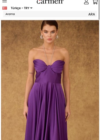 Carmen Parlak Mor Straplez Uzun Abiye Elbise - Görsel 6