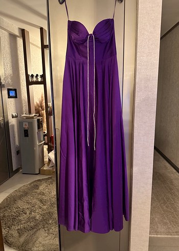 Carmen Parlak Mor Straplez Uzun Abiye Elbise - Görsel 12