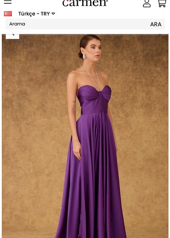 Carmen Parlak Mor Straplez Uzun Abiye Elbise - Görsel 4