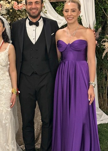 Carmen Parlak Mor Straplez Uzun Abiye Elbise - Görsel 11