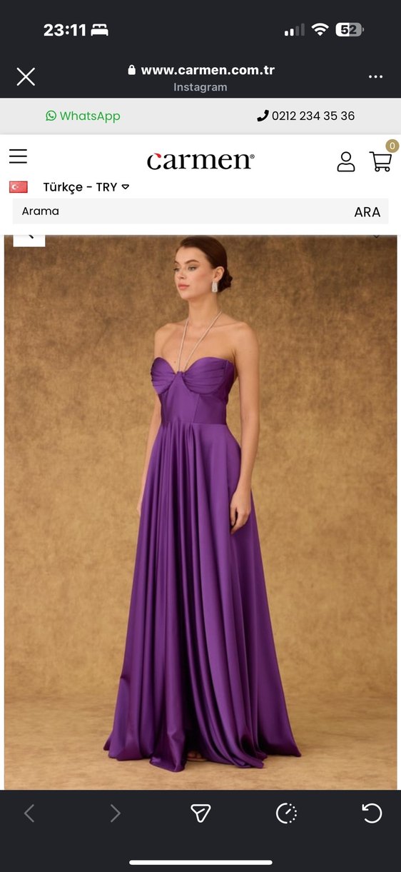 Carmen Parlak Mor Straplez Uzun Abiye Elbise - Görsel 5