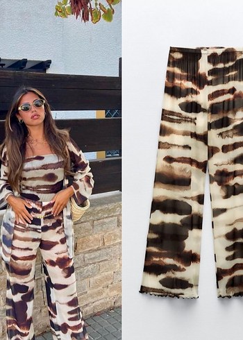 Zara Kadın Kahverengi Desenli Pantolon